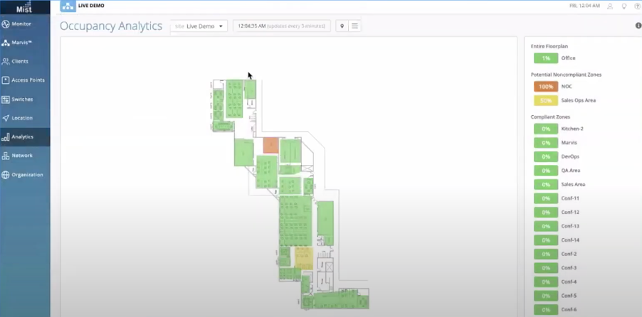 Screenshot of Juniper Mist Location Services Interface