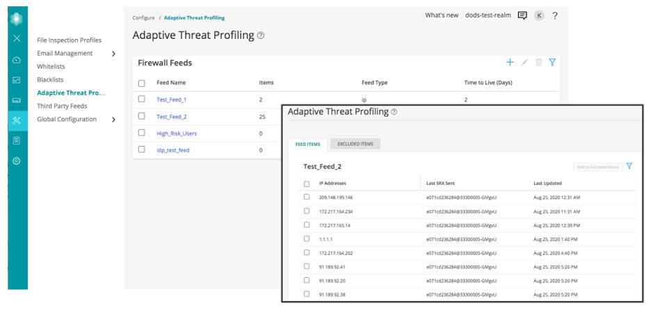Juniper Networks Snapshot of Adaptive Threat Profiling (ATP) Interface