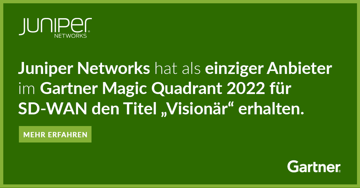 Juniper Networks ist der einzige Anbieter, der im Gartner Magic Quadrant 2022 für SD-WAN als „Visionär“ eingestuft wird.
