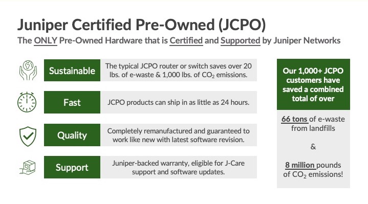 Juniper Certified Pre-Owned (JCPO) benefits overview table